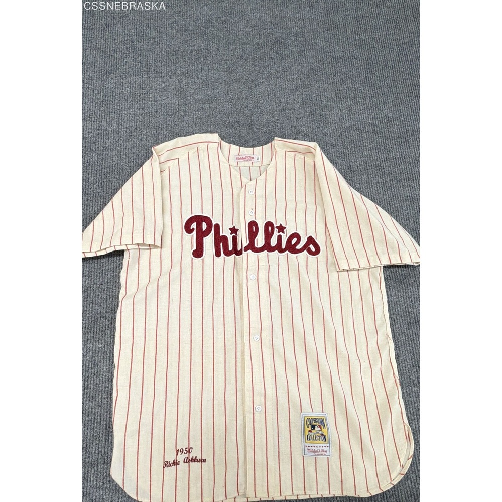 Mitchell & Ness Mens 1950 Phillies Richie Ashburn Jersey 52 Stitched Cream Wool
